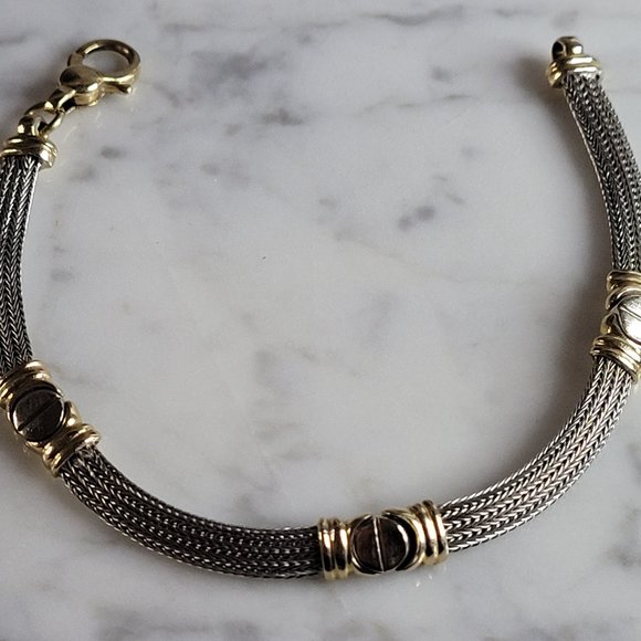 Womens Vintage Estate 14K White & Yellow Gold Modernist Bracelet 12.3g E7008